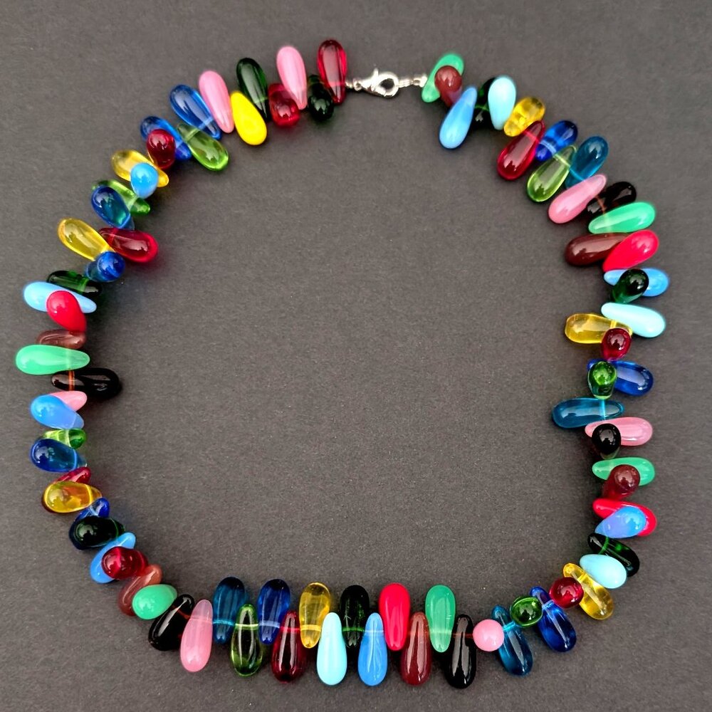 Arty multi color glass collar necklace - Picture 5 of 13